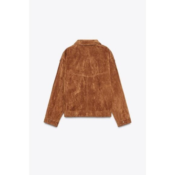 ZARA 100% SUEDE LEATHER BOMBER JACKET WITH POCKETS - Picture 8 of 9